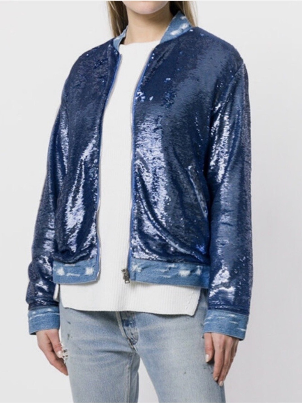 IRO Navy Sequin Bomber Jacket, US8